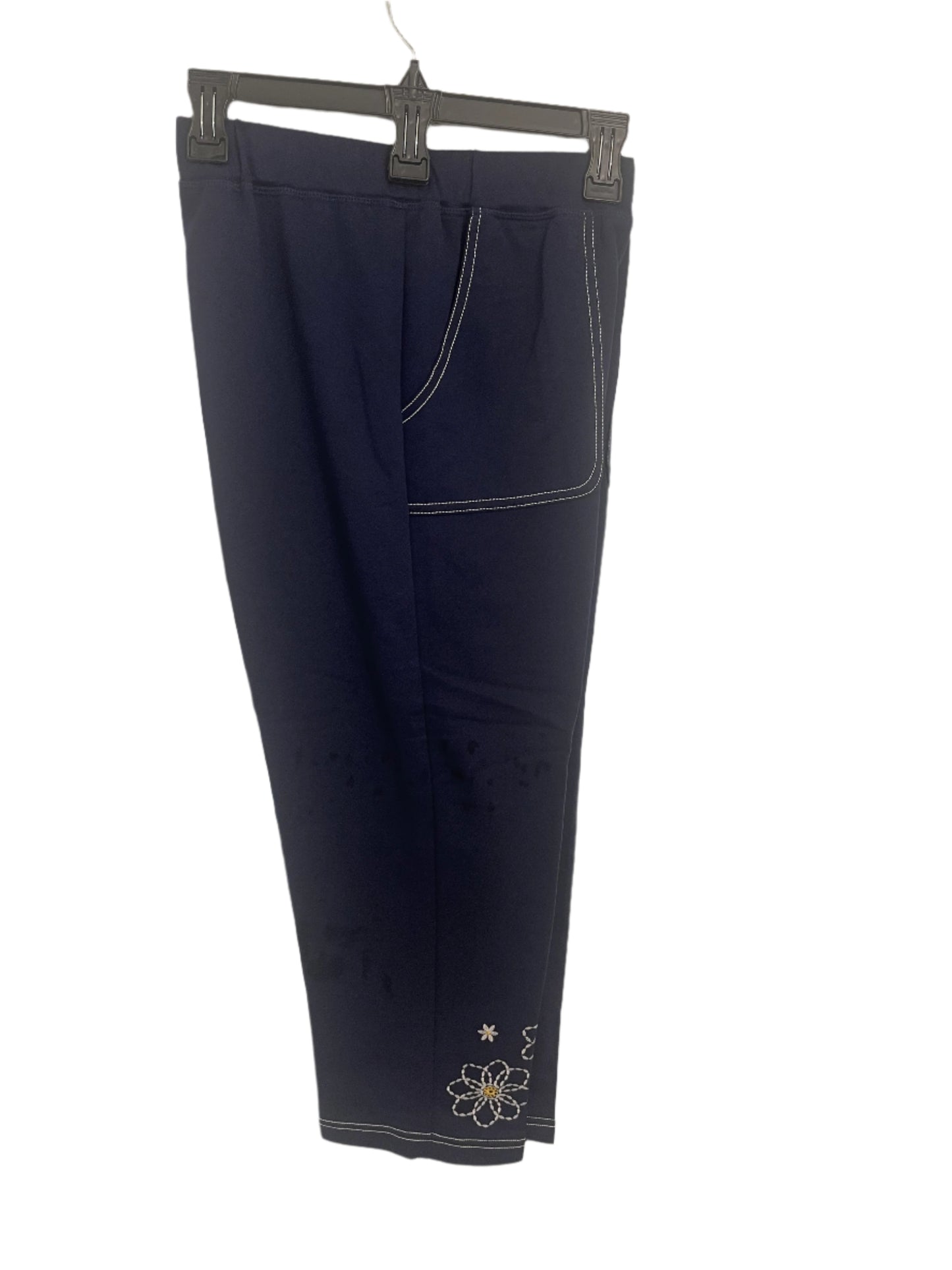 Classic Jersey Knit  Petite Length Pants With Daisy Embroidery on cuff with deep pockets