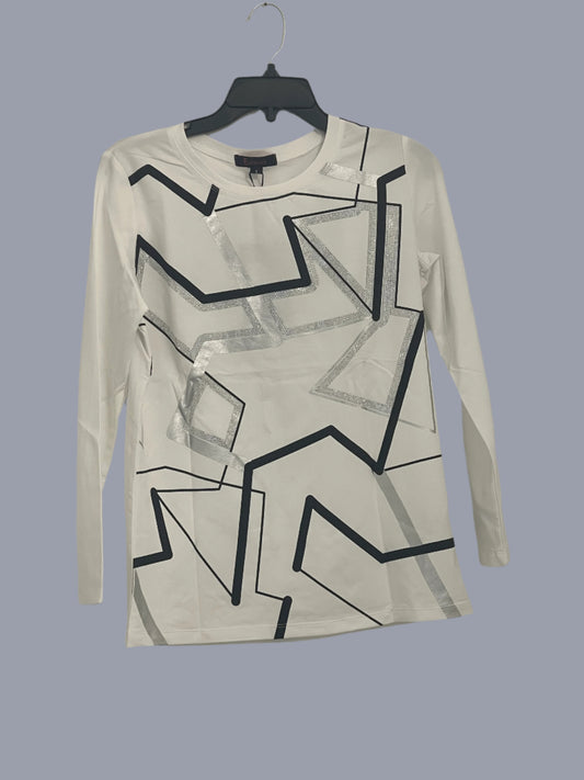 Bling Top With Sparkle Grey Black Geometric Lines on White Background