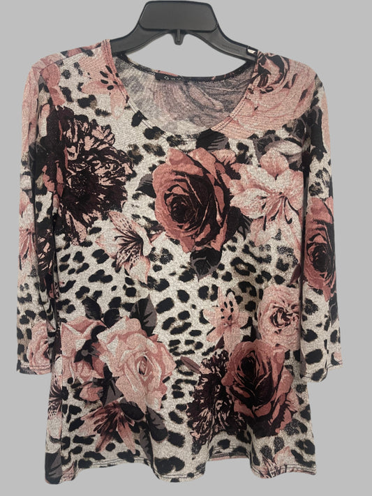 Rose Gray Black Floral Top