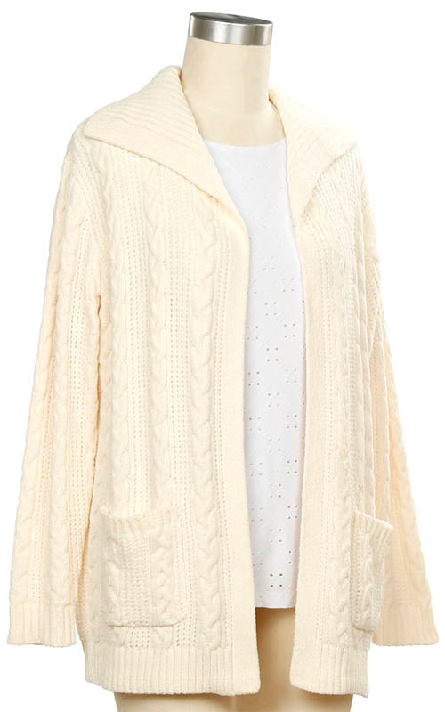 Cardigan with Collar and Pockets in Cream